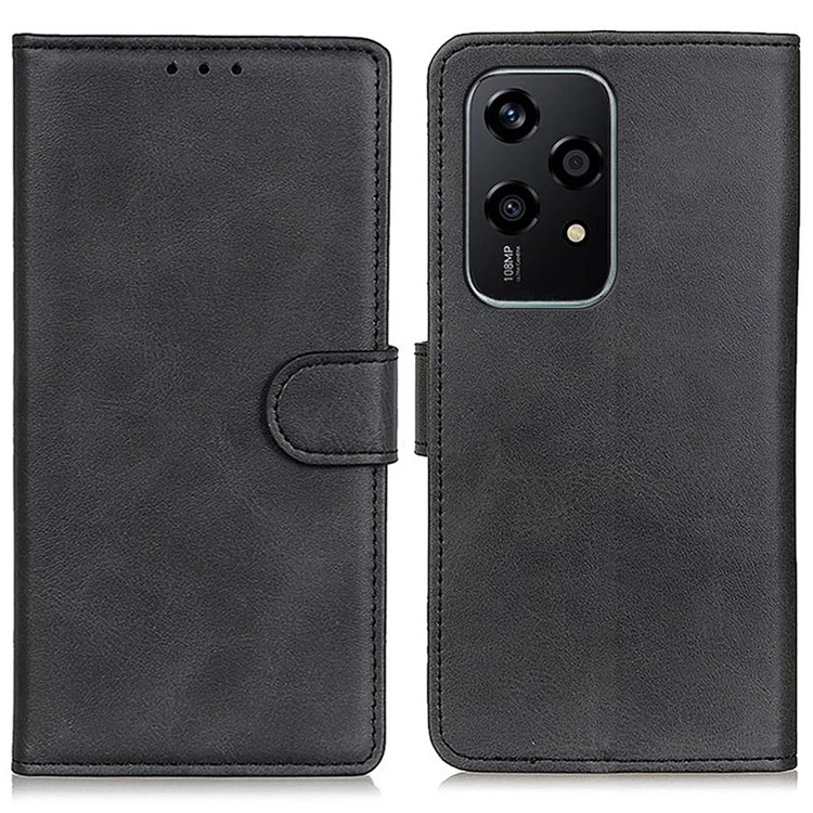 For Honor 200 Lite Case Cowhide Texture Leather Wallet Stand Flip Phone Cover - Black