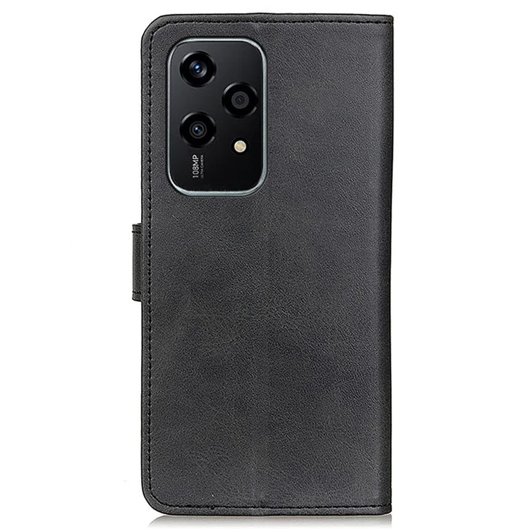 For Honor 200 Lite Case Cowhide Texture Leather Wallet Stand Flip Phone Cover - Black