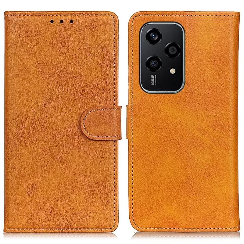 For Honor 200 Lite Case Cowhide Texture Leather Wallet Stand Flip Phone Cover - Brown