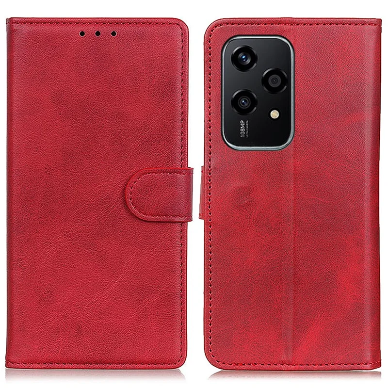 For Honor 200 Lite Case Cowhide Texture Leather Wallet Stand Flip Phone Cover - Red