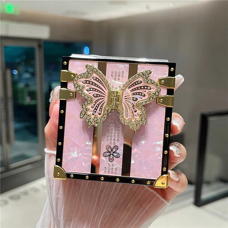 Für Samsung Galaxy Z Flip5 5G Handyhülle, TPU+PC Elektrobeschichteter Schmetterling-Ständer-Cover - Pink