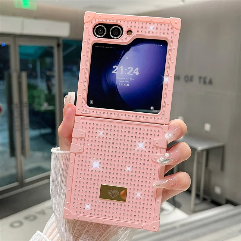 Per Samsung Galaxy Z Flip5 5G Cover Telefono Decorazione Rhinestone TPU+PC Motivo a Diamante Copertura Metallica - Rosa