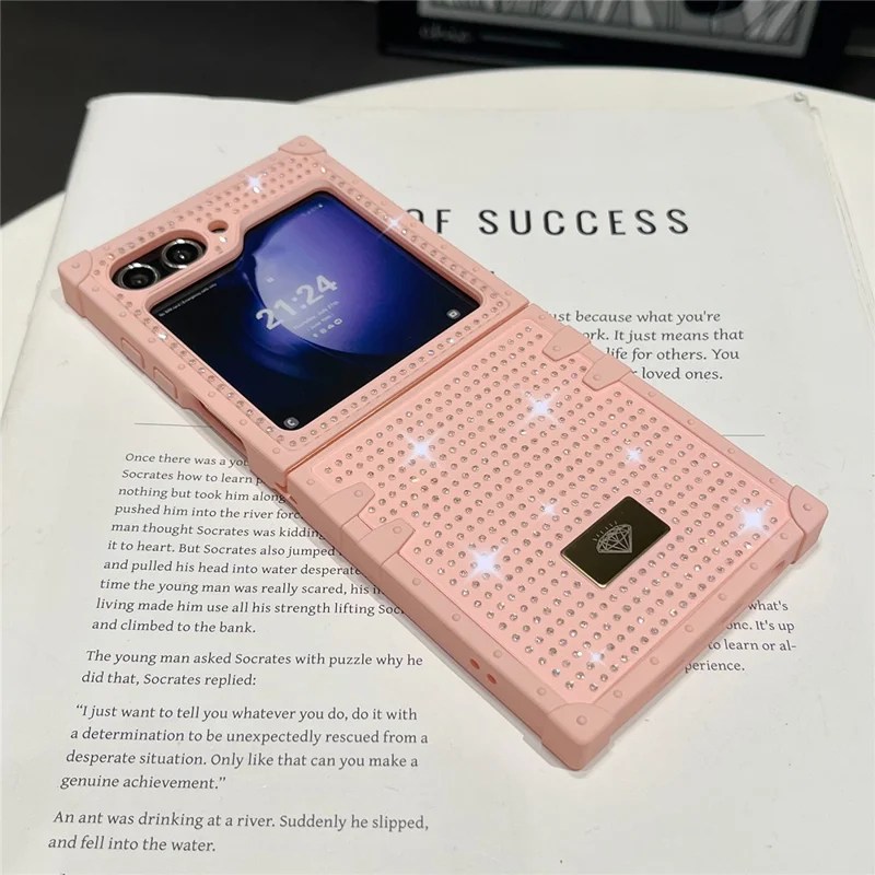Per Samsung Galaxy Z Flip5 5G Cover Telefono Decorazione Rhinestone TPU+PC Motivo a Diamante Copertura Metallica - Rosa