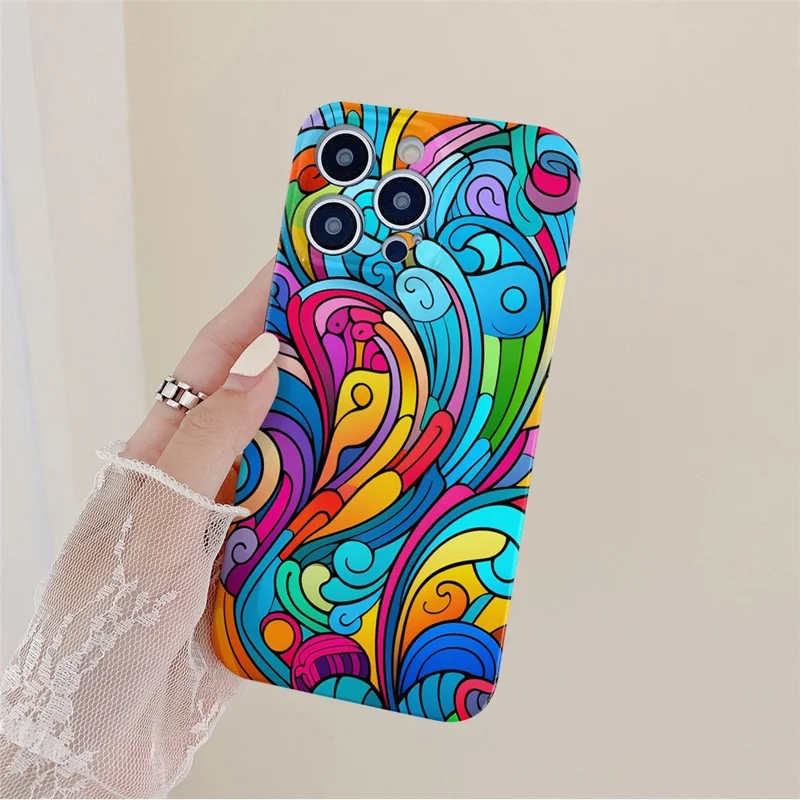 For iPhone 14 Pro Cell Phone Cover Colorful Waves Pattern Hard PC Back Case