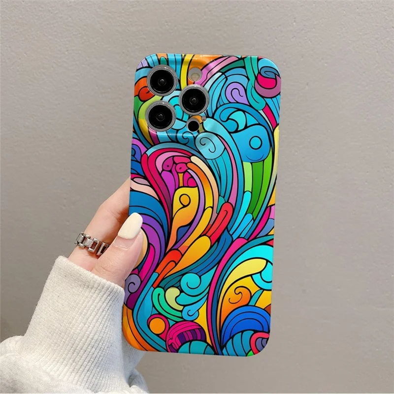 For iPhone 14 Pro Cell Phone Cover Colorful Waves Pattern Hard PC Back Case