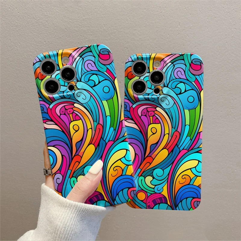 For iPhone 14 Pro Cell Phone Cover Colorful Waves Pattern Hard PC Back Case