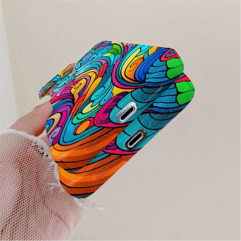 For iPhone 14 Pro Cell Phone Cover Colorful Waves Pattern Hard PC Back Case