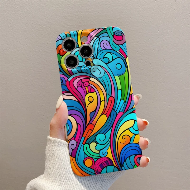 For iPhone 15 Pro Max Cell Phone Cover Hard PC Cover Colorful Waves Pattern Phone Back Case