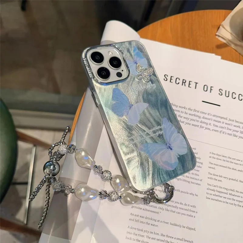 For iPhone 15 Pro Case Stylish Butterfly Pattern TPU+PC Phone Back Cover - Blue