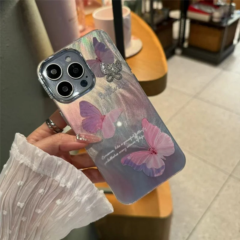 Para iPhone 15 Pro Case Stylish Butterfly Pattern TPU+PC Phone Back Cover - Pink