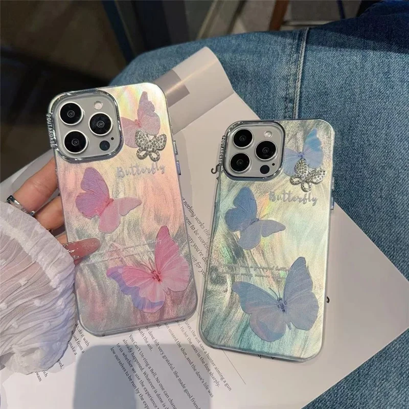 Para iPhone 15 Pro Case Stylish Butterfly Pattern TPU+PC Phone Back Cover - Pink