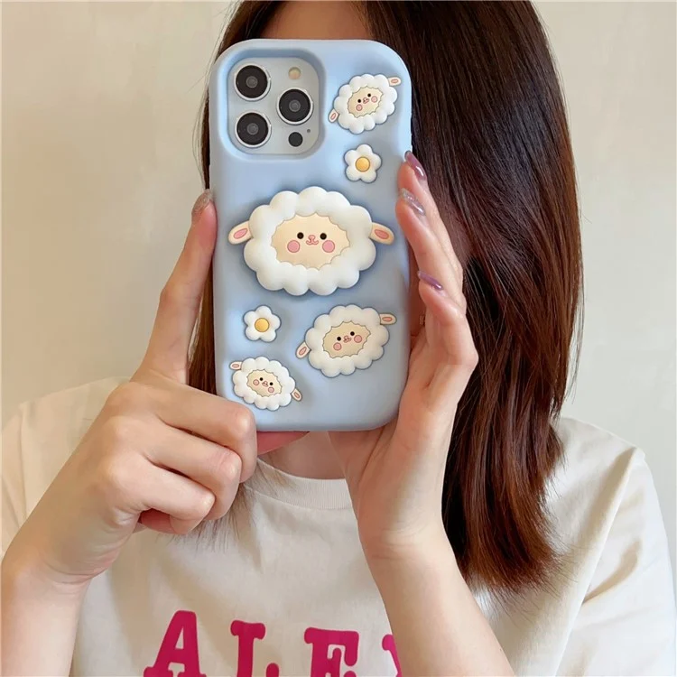 For iPhone 14 Pro Wholesale Phone Case Sheep Shape Kickstand Silicone Cellphone Cover