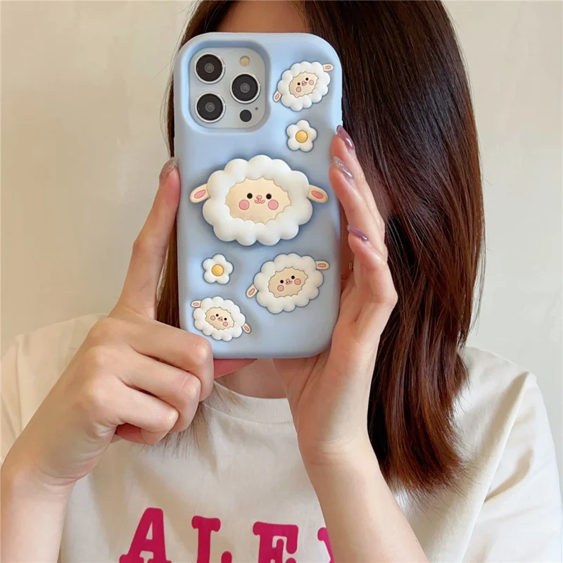 Für iPhone 15 Pro Cover Schaf Form Ständer Silikon Schutz Handy Hülle