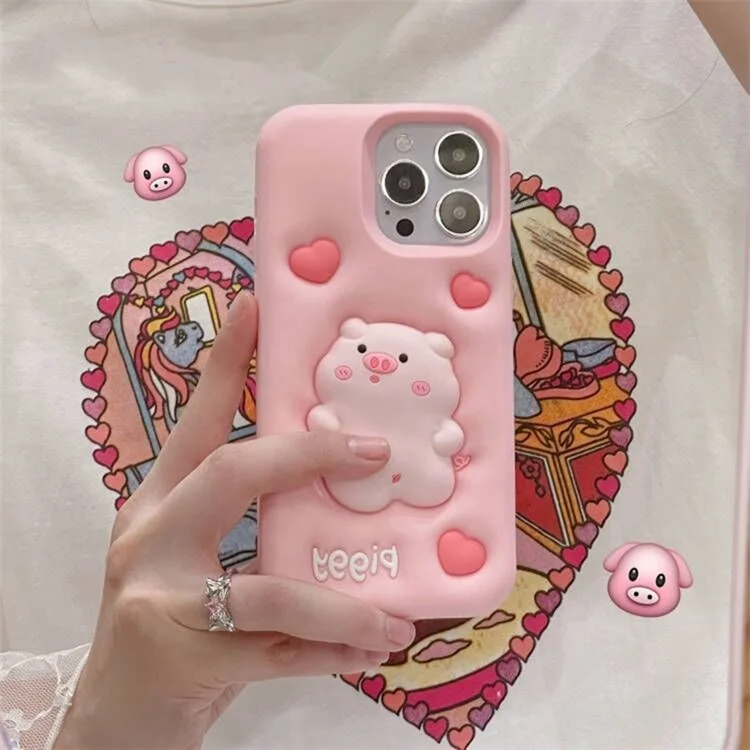 Phone Case for iPhone 14 Pro Wholesale Phone Cover Soft Decompression Pig Decor Silicone Shell