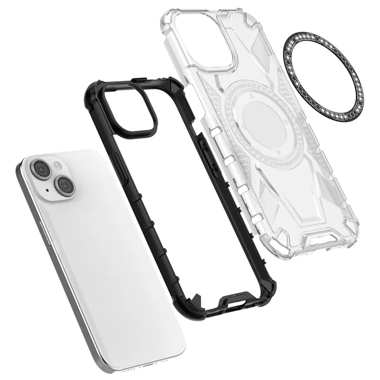 Für iPhone 15 Magnetisches Handyhülle Kompatibel mit MagSafe TPU-Rahmen PC-Rückseite - Transparent