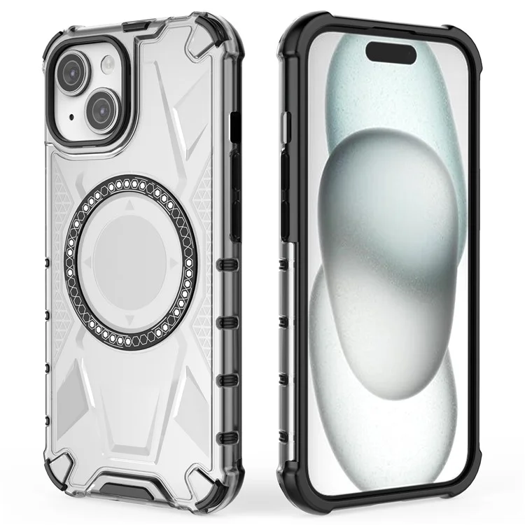 Für iPhone 15 Magnetisches Handyhülle Kompatibel mit MagSafe TPU-Rahmen PC-Rückseite - Transparent