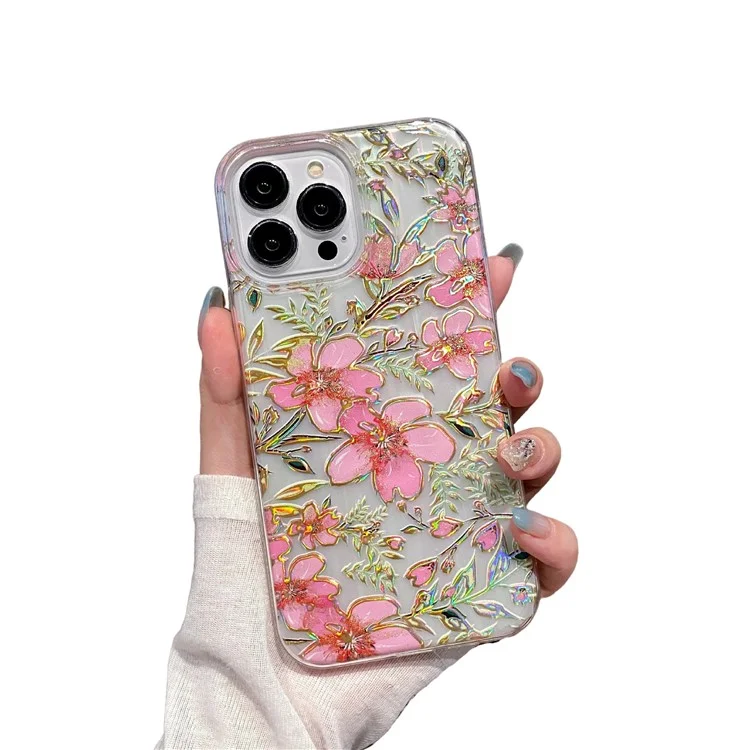 Capa para iPhone 14 Pro Max Caso de Proteção Total Capa Telefônica com Pó Brilhante Decoração de Flor Vermelha