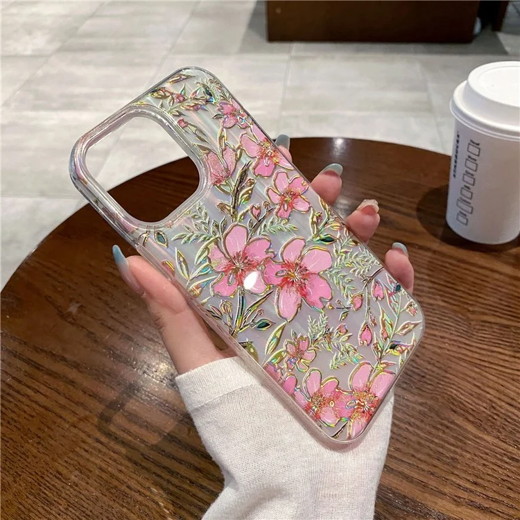 Capa para iPhone 14 Pro Max Caso de Proteção Total Capa Telefônica com Pó Brilhante Decoração de Flor Vermelha