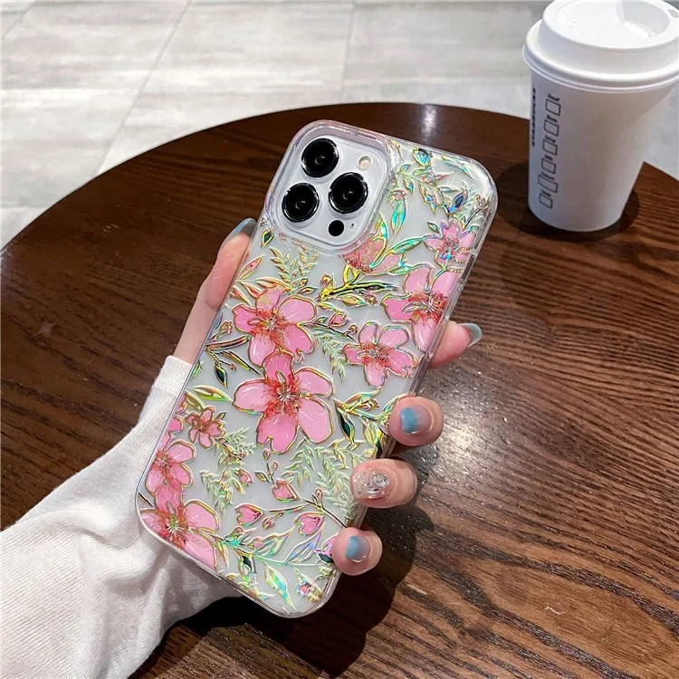 Capa para iPhone 14 Pro Max Caso de Proteção Total Capa Telefônica com Pó Brilhante Decoração de Flor Vermelha