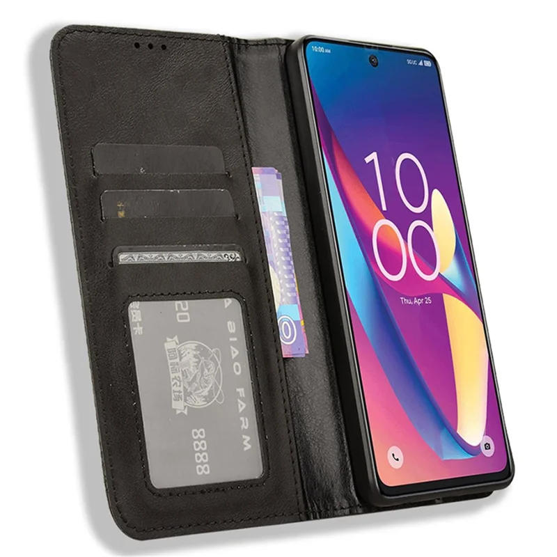 For TCL 50 XL 5G Case Retro PU Leather Wallet Phone Cover with Viewing Stand - Black