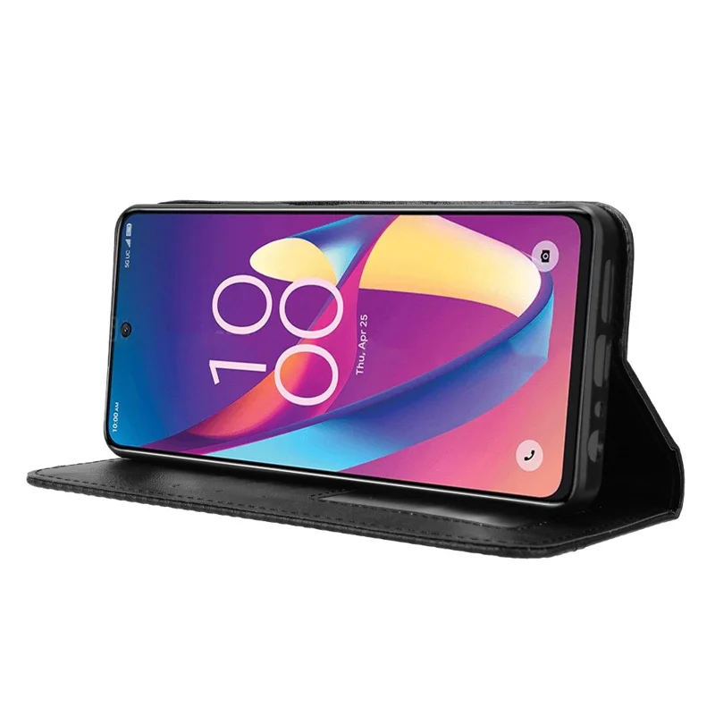 For TCL 50 XL 5G Case Retro PU Leather Wallet Phone Cover with Viewing Stand - Black