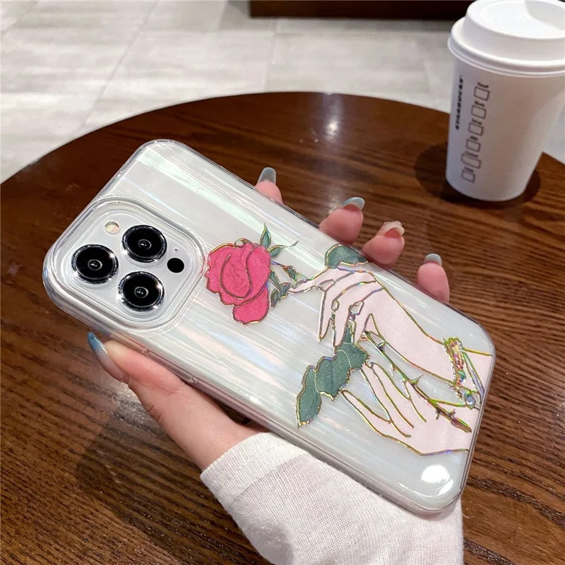 For iPhone 15 Pro Case TPU+PC Phone Protective Cover Anti-scratch Phone Shell Colorful Pattern Design - Hand Rose