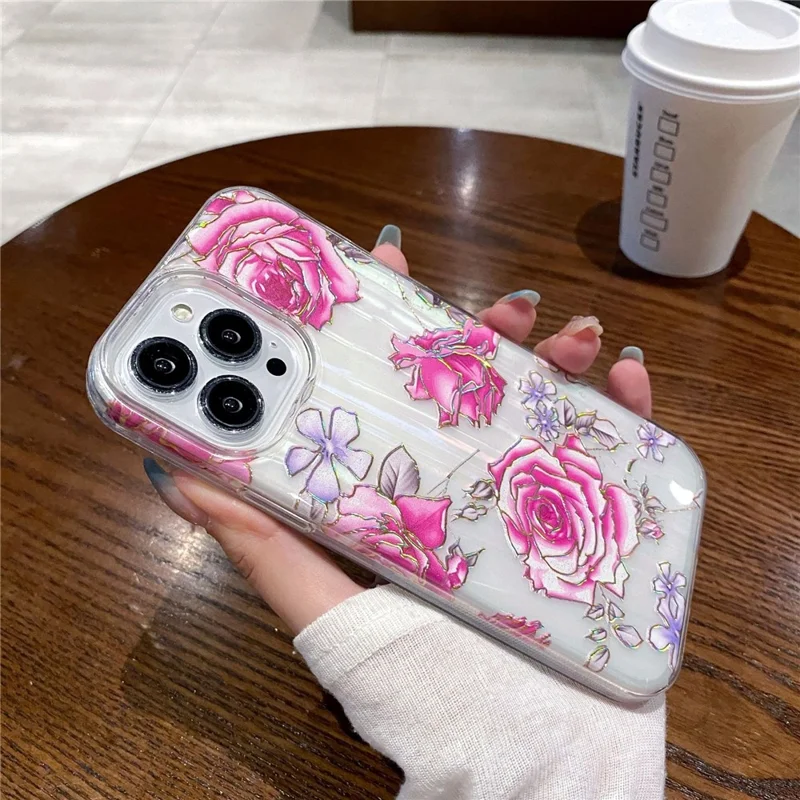 For iPhone 15 Pro Case TPU+PC Phone Protective Cover Anti-scratch Phone Shell Colorful Pattern Design - Red Peony Flower