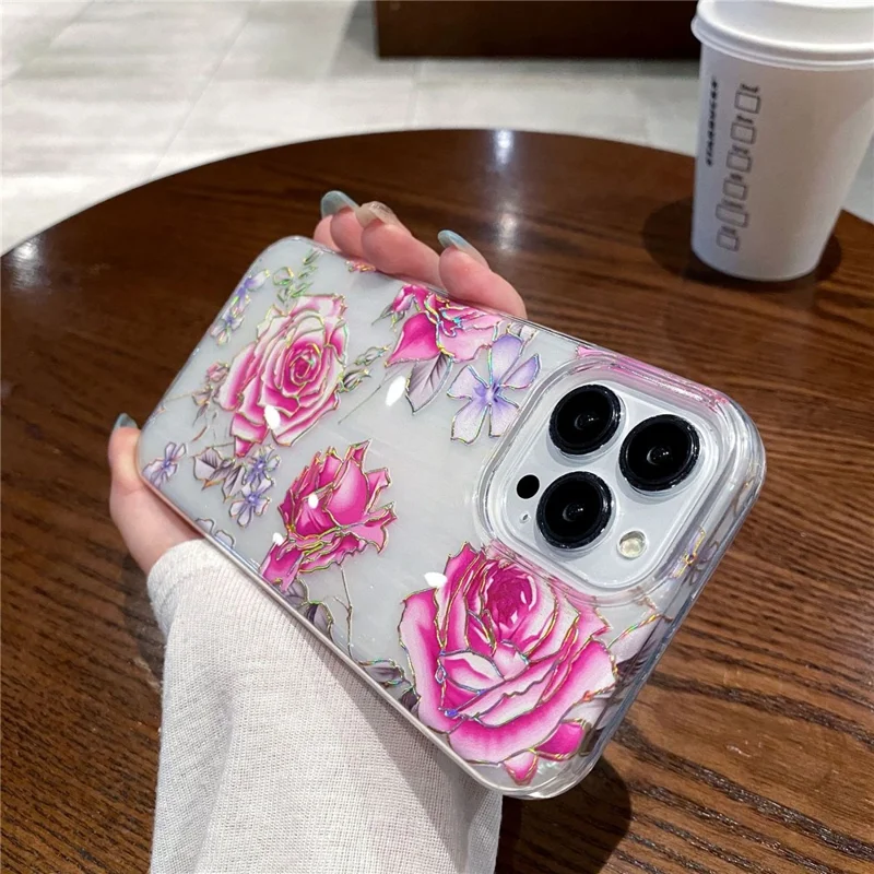 For iPhone 15 Pro Case TPU+PC Phone Protective Cover Anti-scratch Phone Shell Colorful Pattern Design - Red Peony Flower
