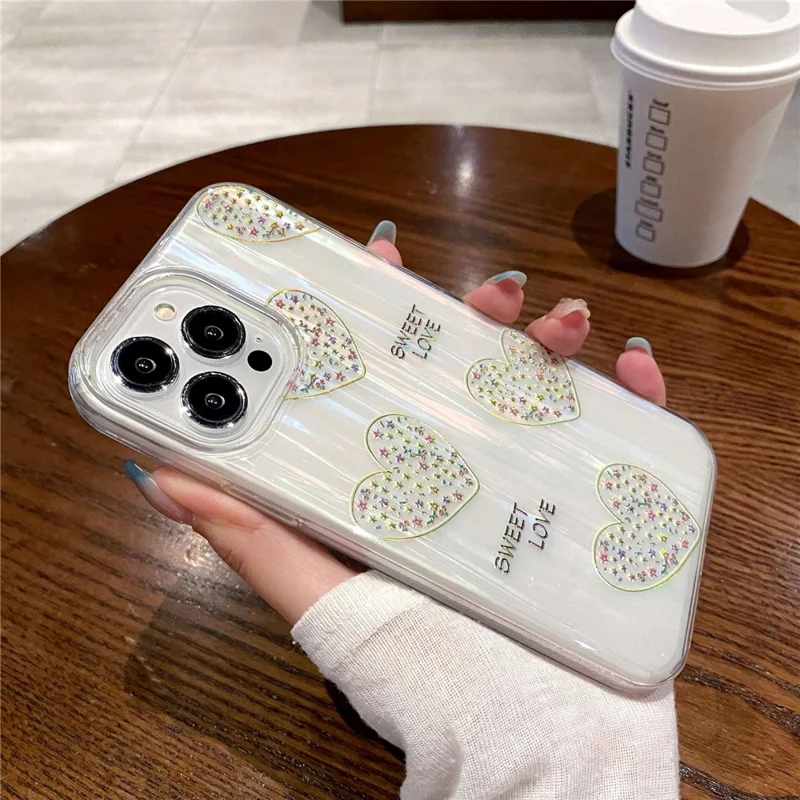 For iPhone 15 Pro Case TPU+PC Phone Protective Cover Anti-scratch Phone Shell Colorful Pattern Design - Sweet Heart Shape