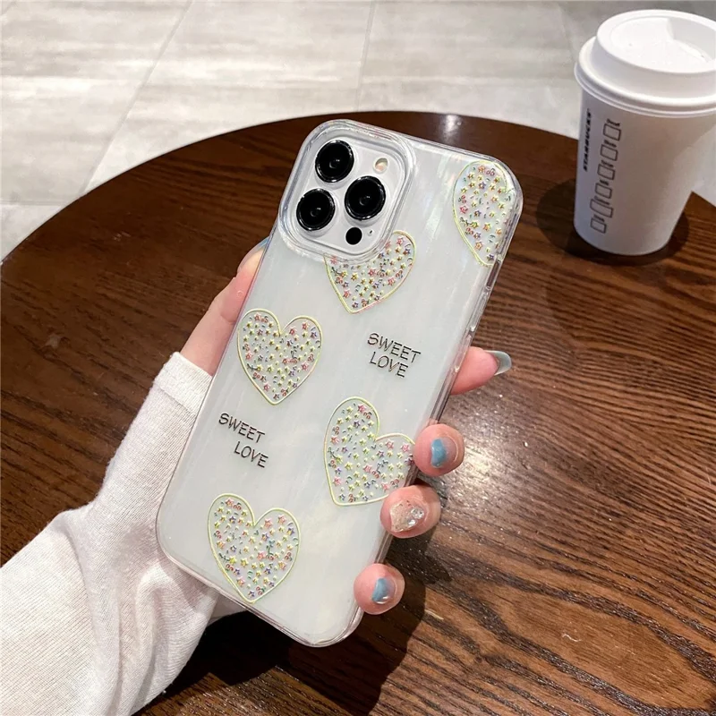 For iPhone 15 Pro Case TPU+PC Phone Protective Cover Anti-scratch Phone Shell Colorful Pattern Design - Sweet Heart Shape
