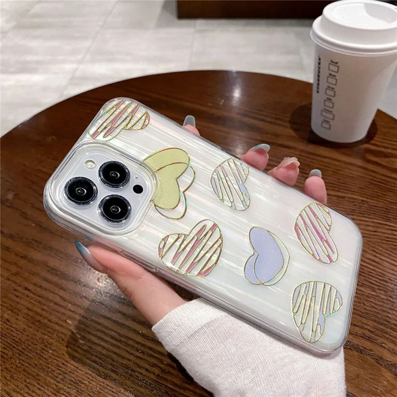 For iPhone 15 Pro Case TPU+PC Phone Protective Cover Anti-scratch Phone Shell Colorful Pattern Design - Line Heart Shape