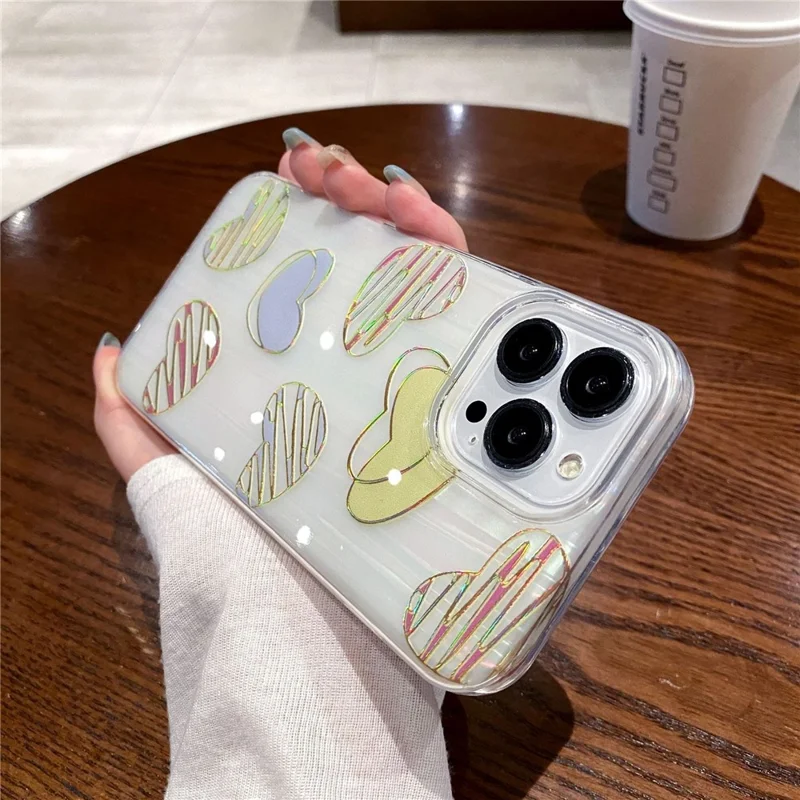 For iPhone 15 Pro Case TPU+PC Phone Protective Cover Anti-scratch Phone Shell Colorful Pattern Design - Line Heart Shape