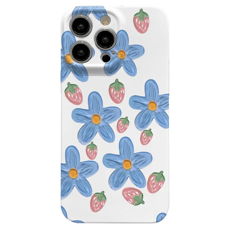 For iPhone 15 Pro Max Phone Cover Hard PC Phone Shell Blue Flowers Oil Painting