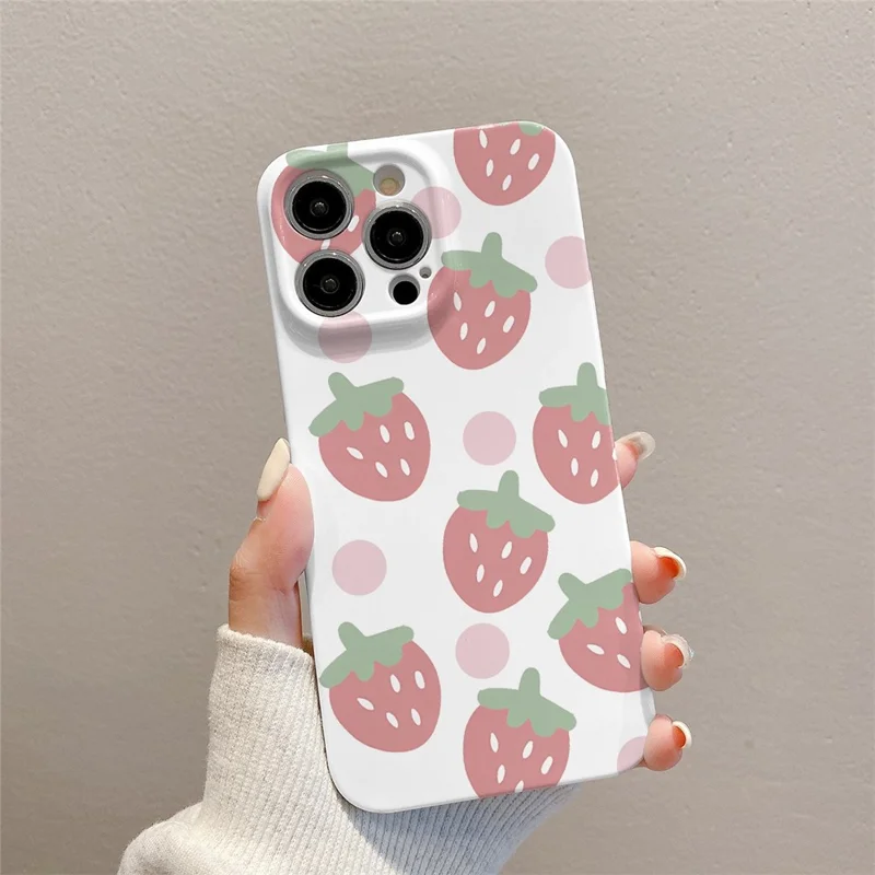 For iPhone 15 Pro Cell Phone Cover Strawberry Pattern Drop-Proof PC Back Case