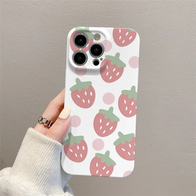 For iPhone 15 Pro Cell Phone Cover Strawberry Pattern Drop-Proof PC Back Case