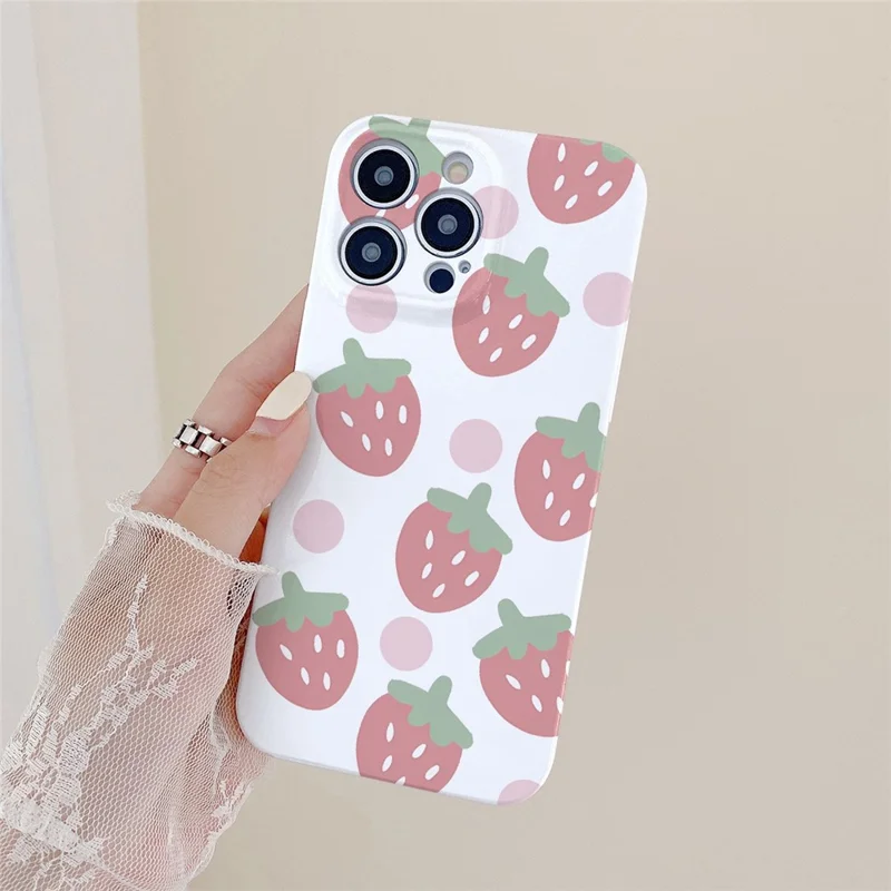 For iPhone 15 Pro Cell Phone Cover Strawberry Pattern Drop-Proof PC Back Case