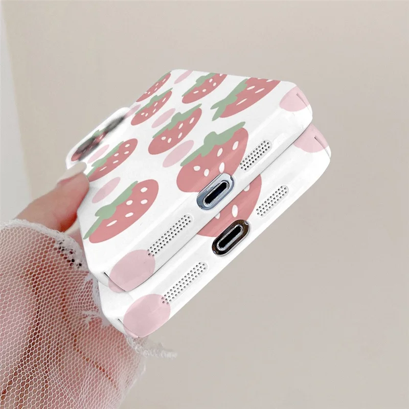 For iPhone 15 Pro Cell Phone Cover Strawberry Pattern Drop-Proof PC Back Case