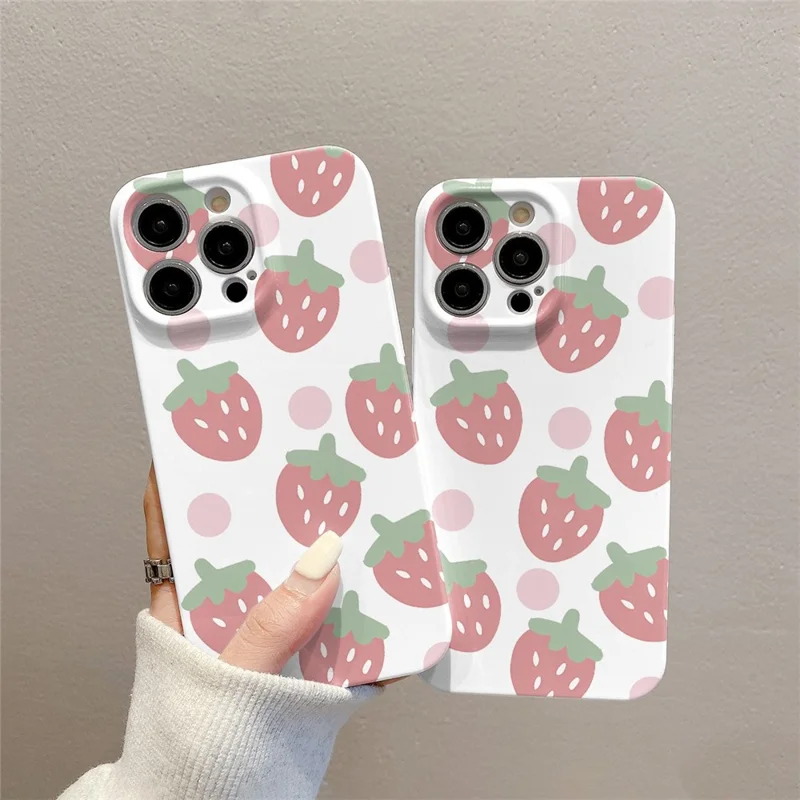 For iPhone 15 Pro Cell Phone Cover Strawberry Pattern Drop-Proof PC Back Case