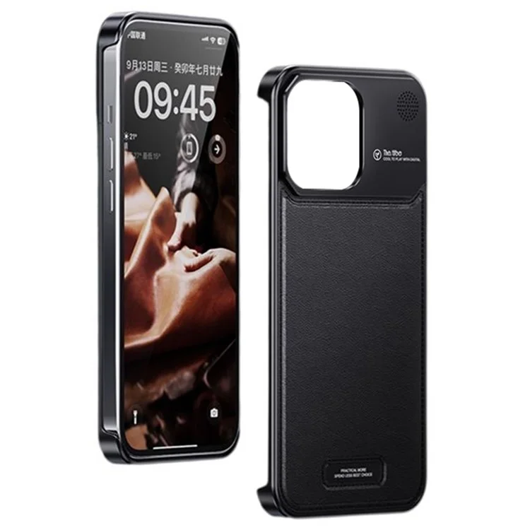 Para iPhone 13 Pro Max Capa Magnética de Couro + Liga de Alumínio Sem Bordas Capa de Telefone Aromática - Preto