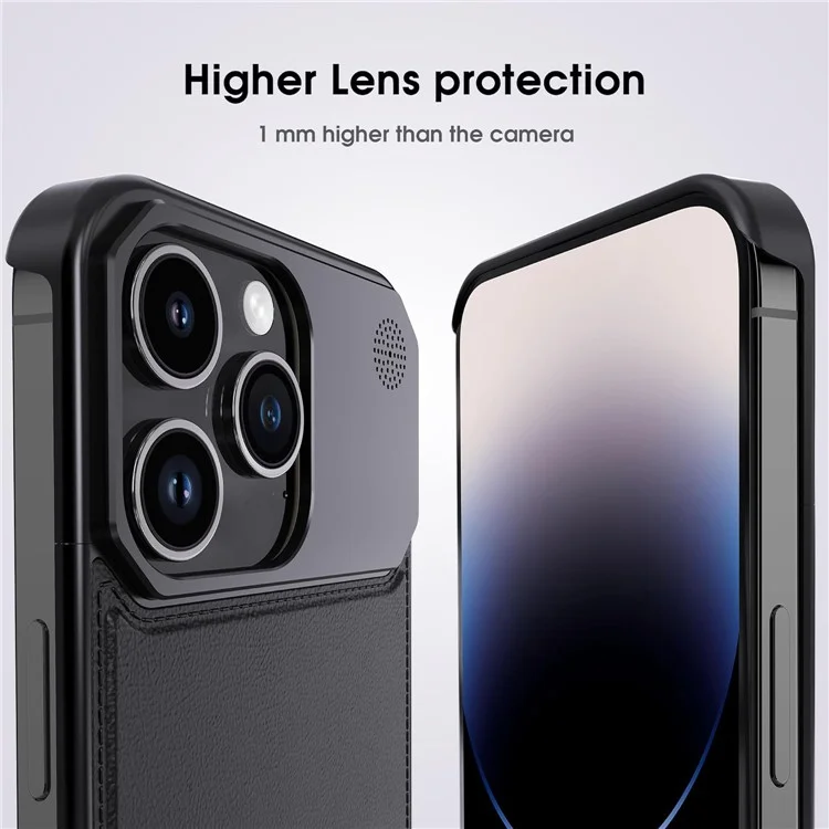 Para iPhone 13 Pro Max Capa Magnética de Couro + Liga de Alumínio Sem Bordas Capa de Telefone Aromática - Preto
