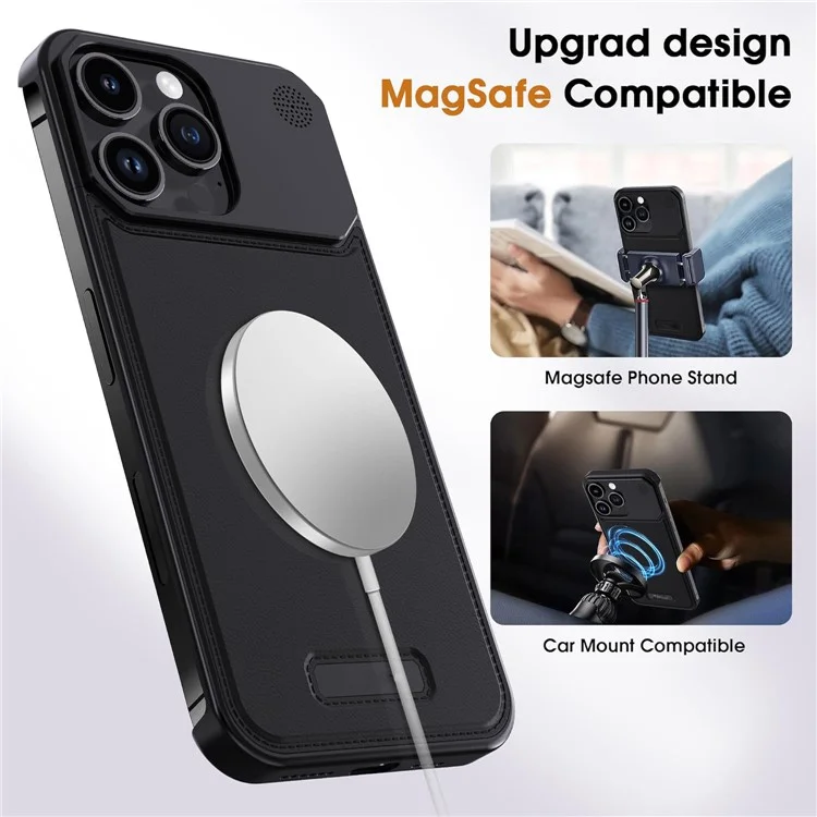 Para iPhone 13 Pro Max Capa Magnética de Couro + Liga de Alumínio Sem Bordas Capa de Telefone Aromática - Preto