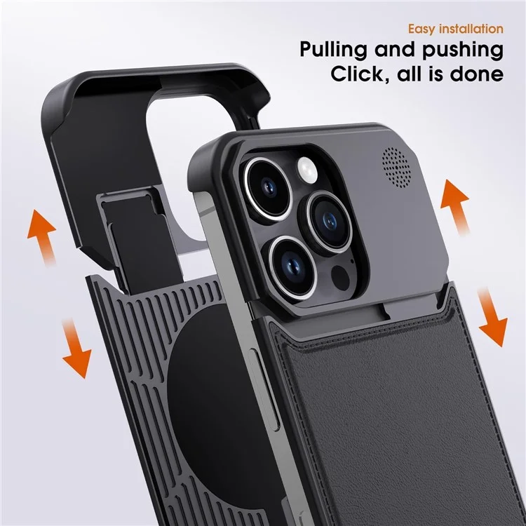 Para iPhone 13 Pro Max Capa Magnética de Couro + Liga de Alumínio Sem Bordas Capa de Telefone Aromática - Preto
