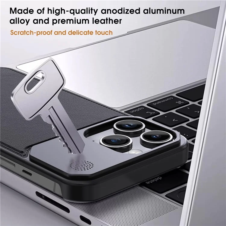 Para iPhone 13 Pro Max Capa Magnética de Couro + Liga de Alumínio Sem Bordas Capa de Telefone Aromática - Preto
