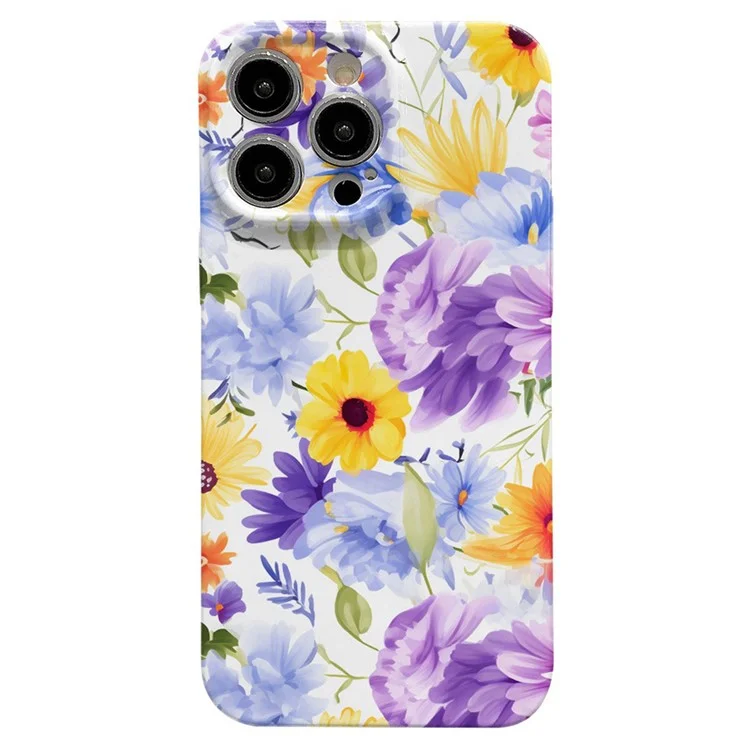 Für iPhone 15 Pro Max Farbige Blumenmuster Harte PC Rückseite Handyhülle - Lila Blume