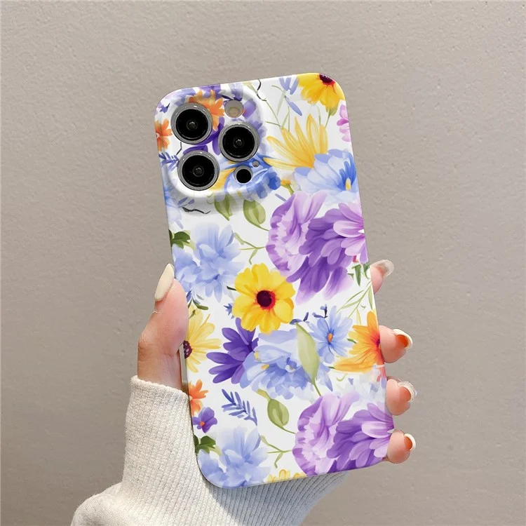 Für iPhone 15 Pro Max Farbige Blumenmuster Harte PC Rückseite Handyhülle - Lila Blume