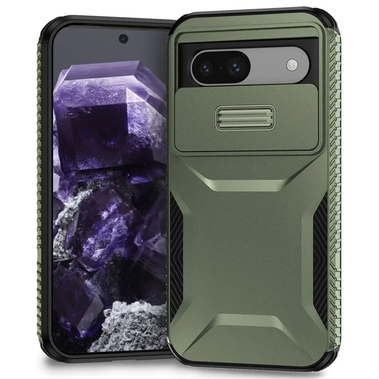 For Google Pixel 8a Case TPU+PC Phone Cover with Slide Lens Lid - Green