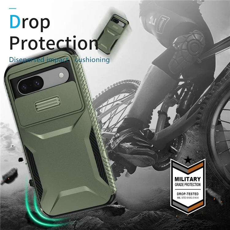 For Google Pixel 8a Case TPU+PC Phone Cover with Slide Lens Lid - Green