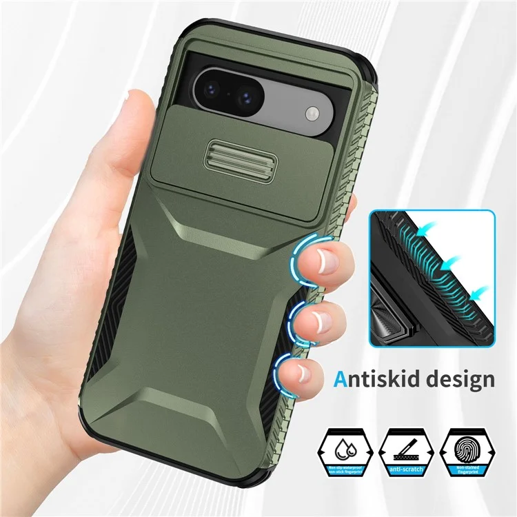 For Google Pixel 8a Case TPU+PC Phone Cover with Slide Lens Lid - Green