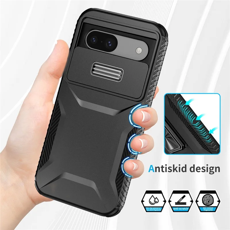 For Google Pixel 8a Case TPU+PC Phone Cover with Slide Lens Lid - Black