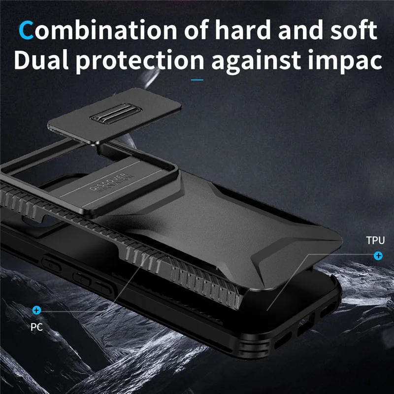 For Google Pixel 8a Case TPU+PC Phone Cover with Slide Lens Lid - Black